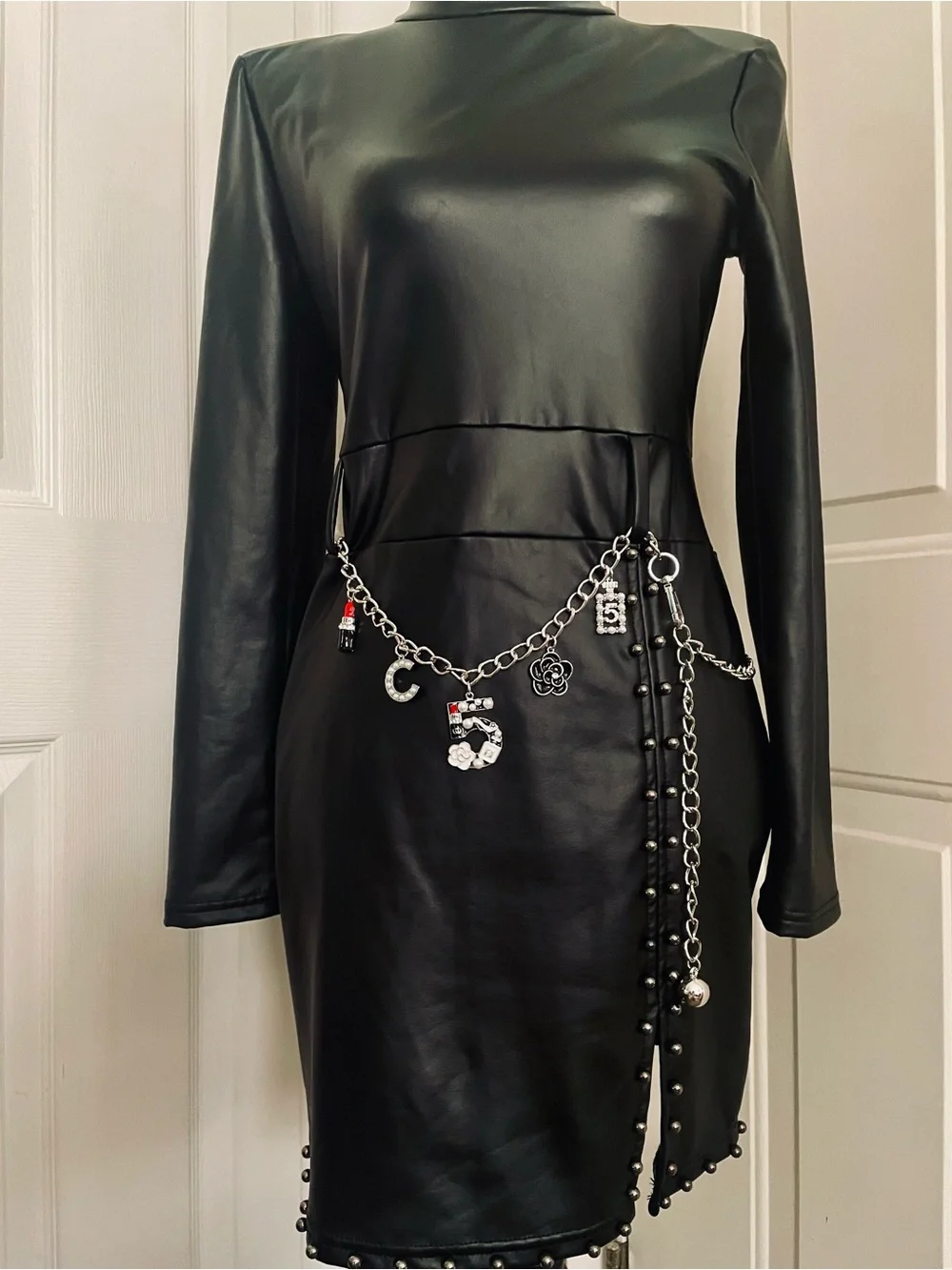 Black Crystal Charm Chain Belt for Women